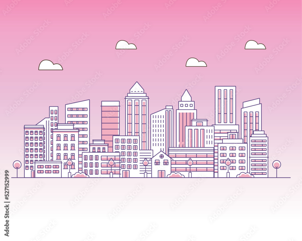buildings and clouds pink scene