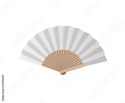 Hand fan, simple japanese geisha white paper air fan. Vector illustration. Asian traditiional accessory. Graphic stock image. bamboo wood woman china beauty culture. clip art drawing