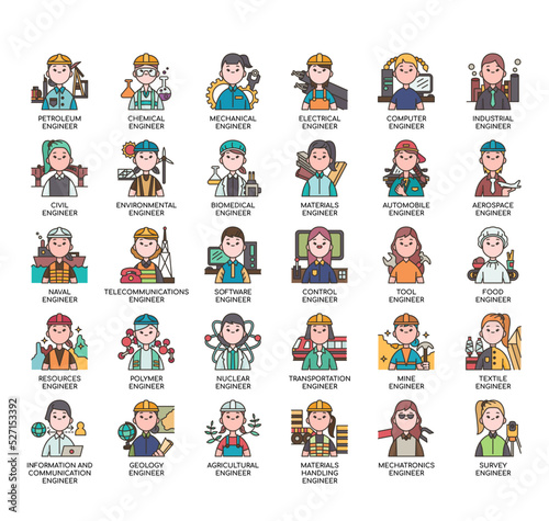 Set of Engineering (women) thin line icons for any web and app project.