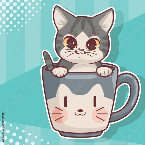 cat in cup anime style