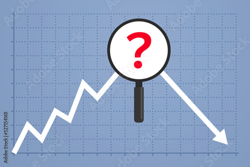 Business graph with arrow and big question mark