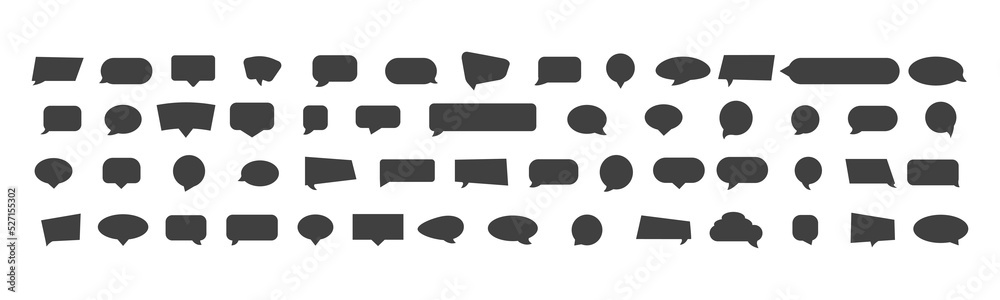 Set of flat black speech bubbles isolated on white background. silhouette icon. Geometric shapes black silhouette icon set. Web symbol, chat communication sign.	 - obrazy, fototapety, plakaty 