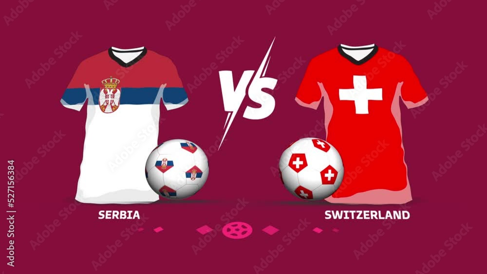 Serbia vs Switzerland soccer ball match intro animation. Symbolic jersey and football animation using national flags. Graphics resource. 4k video. Serbia vs Switzerland soccer ball match intro animation. Symbolic jersey and football animation using national flags. Graphics resource. 4k video.