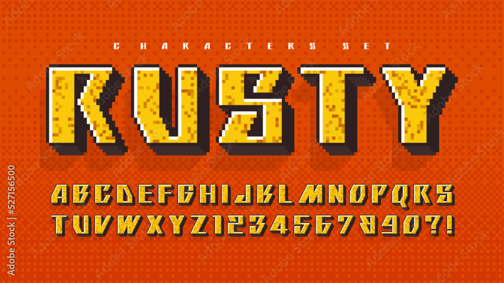 Pixel vector alphabet design, stylized like in 8-bit games. Stock ...