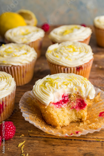 Lemon and raspberry muffins  in muffin cases
