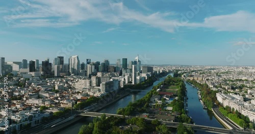 Aerial view. Most Visited Travel European City. Modern La Defense parisian business district. French Manhattan photo