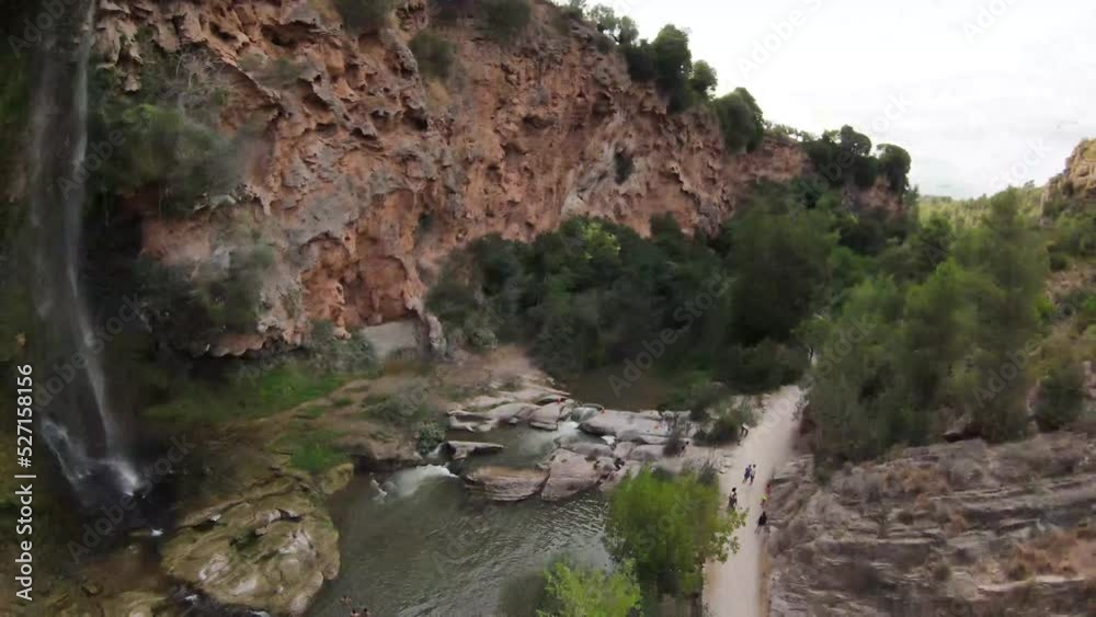 Scenic View Cascada del Brazal en el Salto de la Novia Spain waterfall, canyon 25 August 2022 Castellon 4K Drone Scenic View Cascada del Brazal en el Salto de la Novia Spain waterfall, canyon 25 August 2022 Castellon 4K Drone