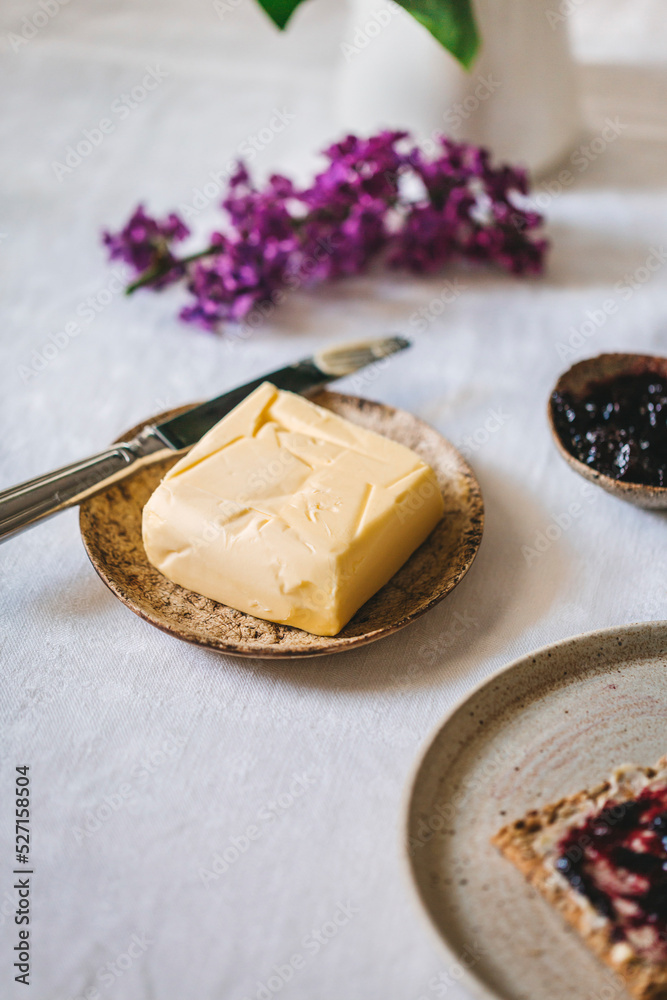 Butter on a ceramic serving plate