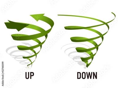 上昇と下降のトルネード矢印　緑　ベクターイラストレーション