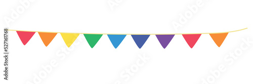 Carnival garland with triangle flags vector design. Colorful pennants flags for birthday, party, celebration or festival clipart, drawing style illustration isolated on white. Party garland flat style