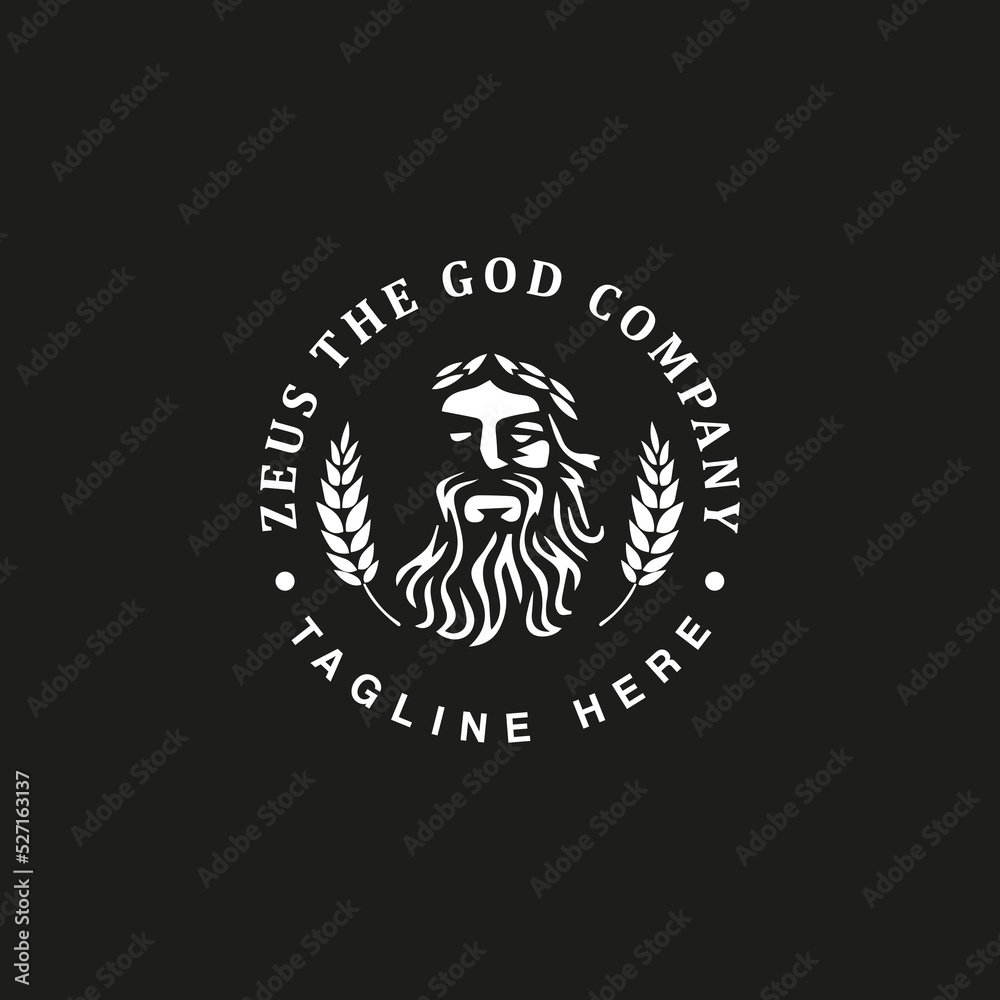 Vintage Zeus head logo with lettering and wheat vector
