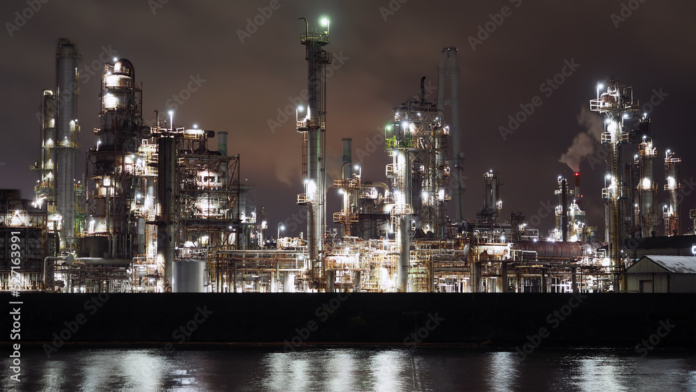 Night view of Yokkaichi industrial complex in Mie Prefecture, Japan