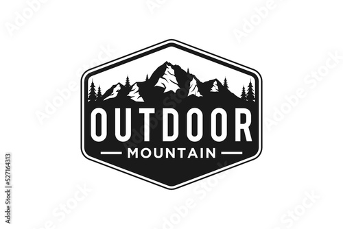 Rocky mountain logo adventure park outdoor emblem badge tent camp illustration