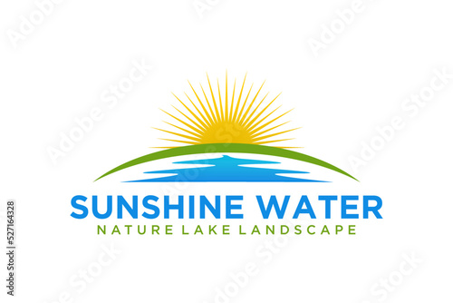 Beautiful Landscape sunrise logo design river lake illustration icon symbol