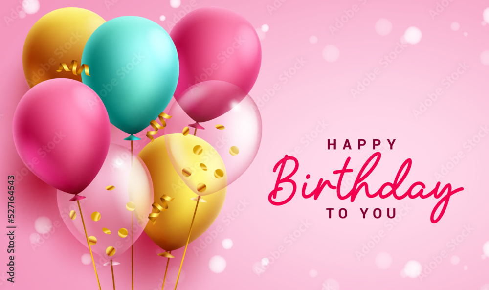 Happy Birthday with pink balloons and pink background 4813207 Vector Art at  Vecteezy