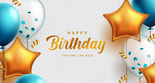 Happy birthday text vector background design. Birthday greeting in pattern space for typography with party balloon elements. Vector Illustration.
