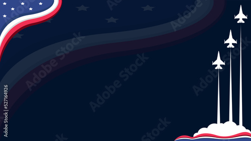 Patriot Day Background with Copy Space Area. Illustration of united state flag and silhouette of jet plane. Suitable for Navy and Air Force Birthday, etc. photo