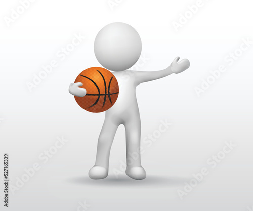 3D small white people - Basketball player clipart icon vector logo  image design background template photo