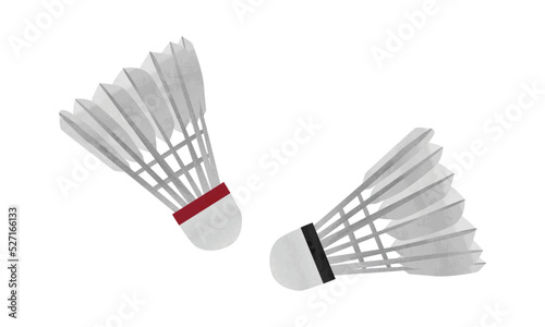 Set of badminton shuttlecocks clipart. Shuttlecock watercolor style vector illustration isolated on white background. White feather shuttlecock cartoon hand drawn style. Shuttlecock vector design