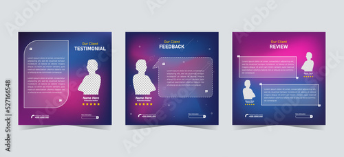 Set of customer testimonials social media template. Blue green gradient mesh background vector illustration. Modern Banner, flyer, poster vector illustration