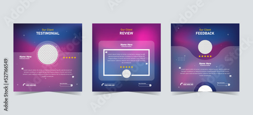 Set of customer testimonials social media template. Blue green gradient mesh background vector illustration. Modern Banner, flyer, poster vector illustration