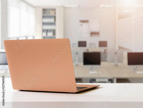 White office desk table with  of laptop in home, notebook, computer with equipment office supplies. Business and finance concept.with clipping path. © Chutipon