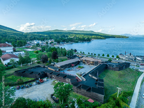 Panoramic aerial view of Lake George New York popular summer vacation destination with colonial wooden fort William Henry © tamas
