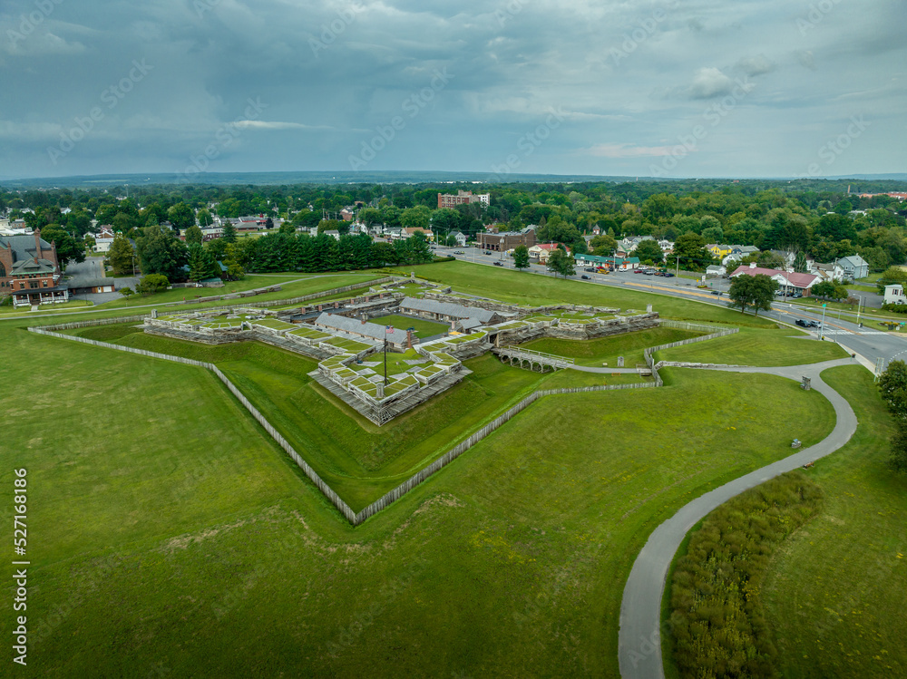 Aerial view of reconstructed star shape fort with canon ports at Rome New Work