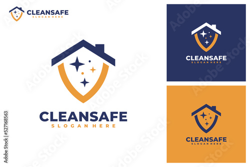 Safe cleaning with shield logo vector. Cleaning service business logo template design concept.