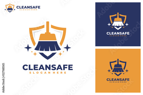 Safe cleaning with shield logo vector. Cleaning service business logo template design concept.