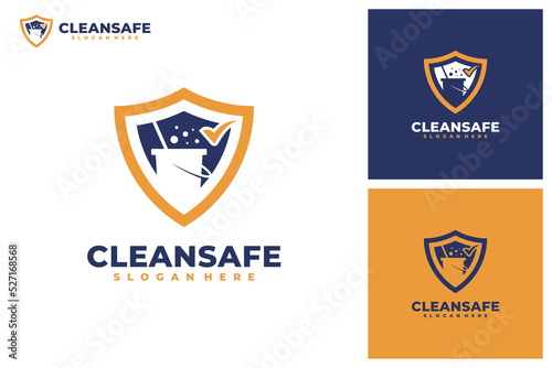 Safe cleaning with shield logo vector. Cleaning service business logo template design concept.