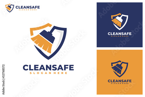 Safe cleaning with shield logo vector. Cleaning service business logo template design concept.