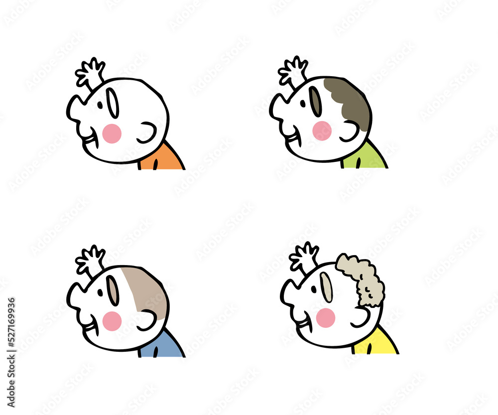 Fototapeta premium 左を向いて手を上げている高齢男性