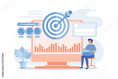 Remarketing manager and specialist put targeted ads. Remarketing strategy, digital marketing tool, visitors generation methodology concept. flat vector modern illustration