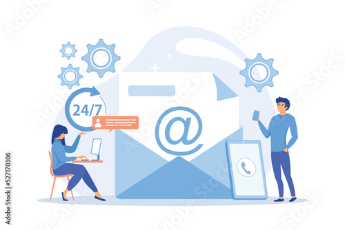 Email marketing, Internet chatting, 24 hours support. Get in touch, initiate contact, contact us, feedback online form, talk to customers concept. flat vector modern illustration photo