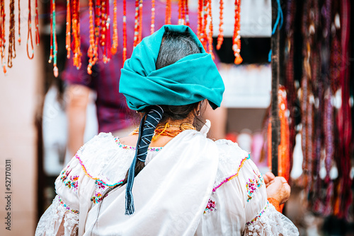 portrait of unidentified ecuadorian people dressed with traditional costumes