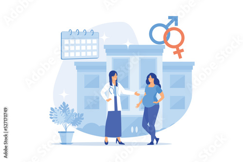Doctor provides health services to pregnant woman and during labour. Maternity services, maternal perinatal health, pregnancy and birth care concept. flat vector modern illustration