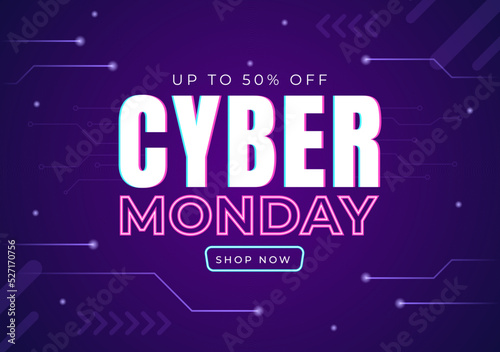 Cyber Monday Template Hand Drawn Cartoon Flat Background Illustration of Business Online Shopping with Big Discount Promo in the United States