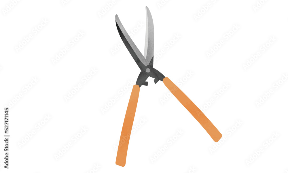 Garden hedge shears with wooden handles watercolor illustration isolated on white background. Hedge shears clipart cartoon style. Hand drawn plant cutter. Gardening scissors drawing. Hedge trimmers Garden hedge shears with wooden handles watercolor illustration isolated on white background. Hedge shears clipart cartoon style. Hand drawn plant cutter. Gardening scissors drawing. Hedge trimmers