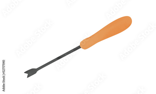Gardening hand weeder watercolor style vector illustration isolated on white background. Simple hand weeder clipart. Garden tools watercolor cartoon drawing. Farmhouse clipart