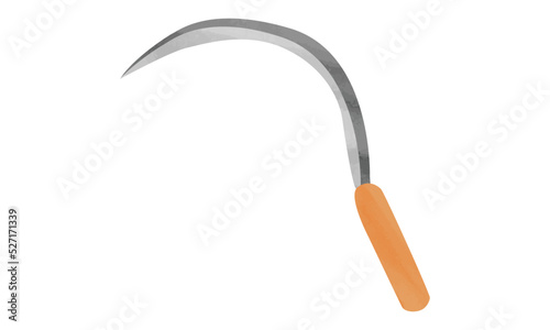 Garden sickle watercolor style vector illustration isolated on white background. Simple sickle clipart. Gardening tools watercolor cartoon drawing. Farmhouse clipart