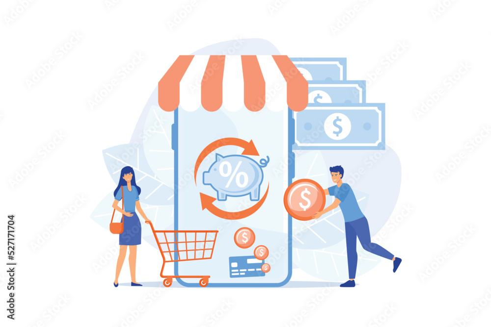 Cost saving. Online payment. Money transfer. Financial savings. Cashback service, online cashback extension, get your cashback reward concept. flat vector modern illustration