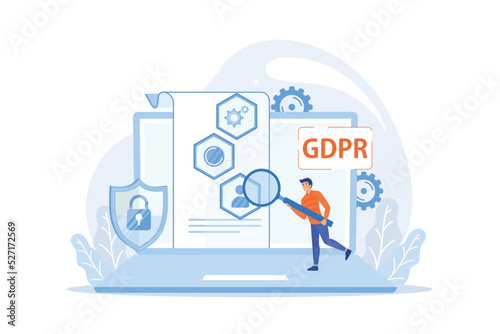 GDPR and cyber security, confidential database. General data protection regulation, personal information control, browser cookies permission concept. flat vector modern illustration