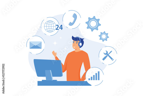 Clients assistance, call center, hotline operator, consultant manager. Customer care, seamless and personalized service, customer experience concept. flat vector modern illustration