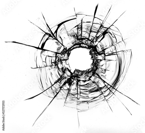 Wallpaper Mural cracks in the glass, a hole from bullets in the glass on a white background. Torontodigital.ca