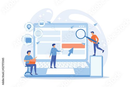 IT specialist identify user across mobile, laptop and tablet. Cross-device tracking and capability, cross-device using concept on white background. flat vector modern illustration