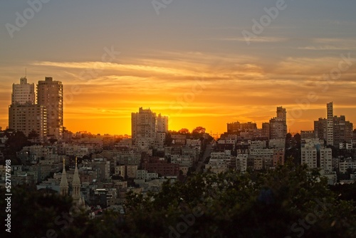 Russian Hill  San Francisco  skyline at sunset