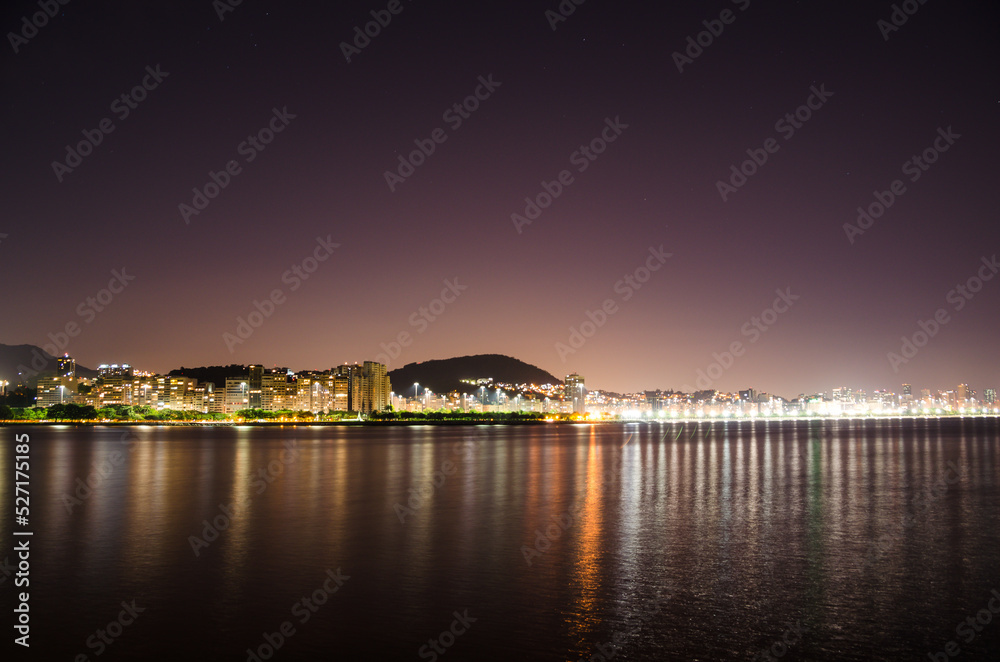 Night view of the bay in long exposure photo. Miami, State of Florida, USA.