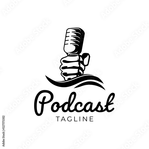 The podcast logo in a minimalist flat style in isolated against white background. Simple podcast broadcasting radio icon. 