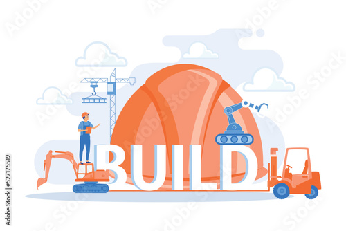 Building business transportation. Modern construction machinery, heavy equipment for construction, industrial and heavy equipment for rent concept. flat vector modern illustration